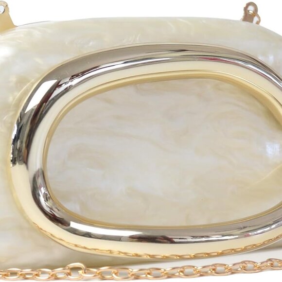 Premium Pearl White PU Leather Evening Clutch with Chain for Women - Picture 2 of 5